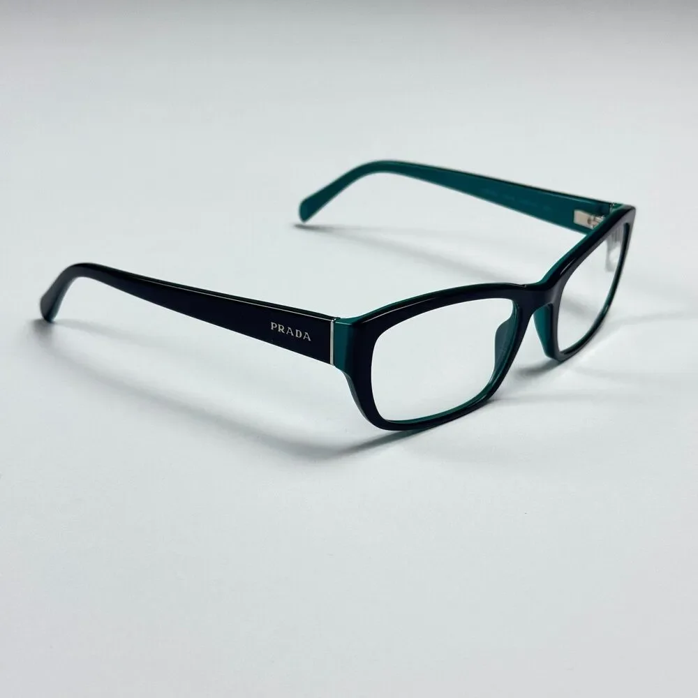 Prada Eyeglass Frames Women 52-18 VPR 18O Black Green Acetate RX Case